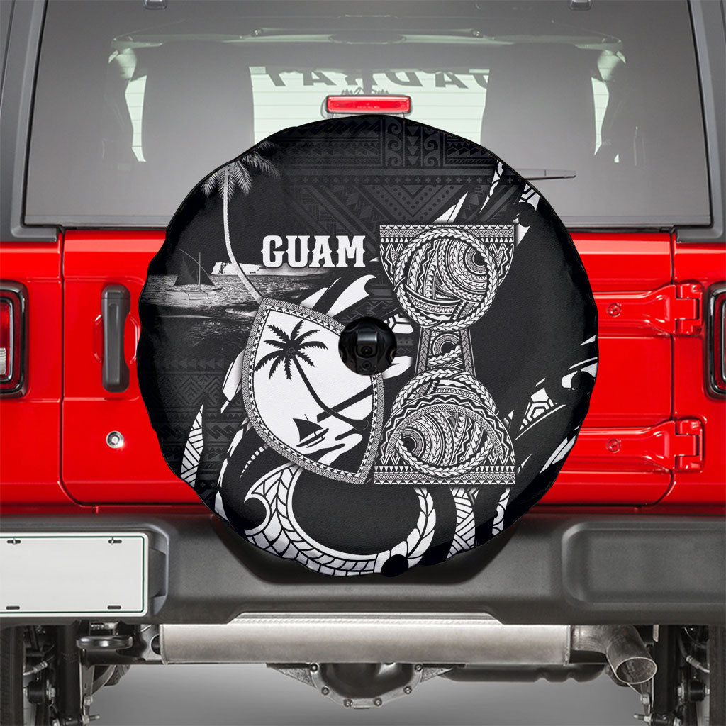 Guam Liberation Day Spare Tire Cover Black White Latte Stone Tribal Patterns DT05 - Polynesian Pride