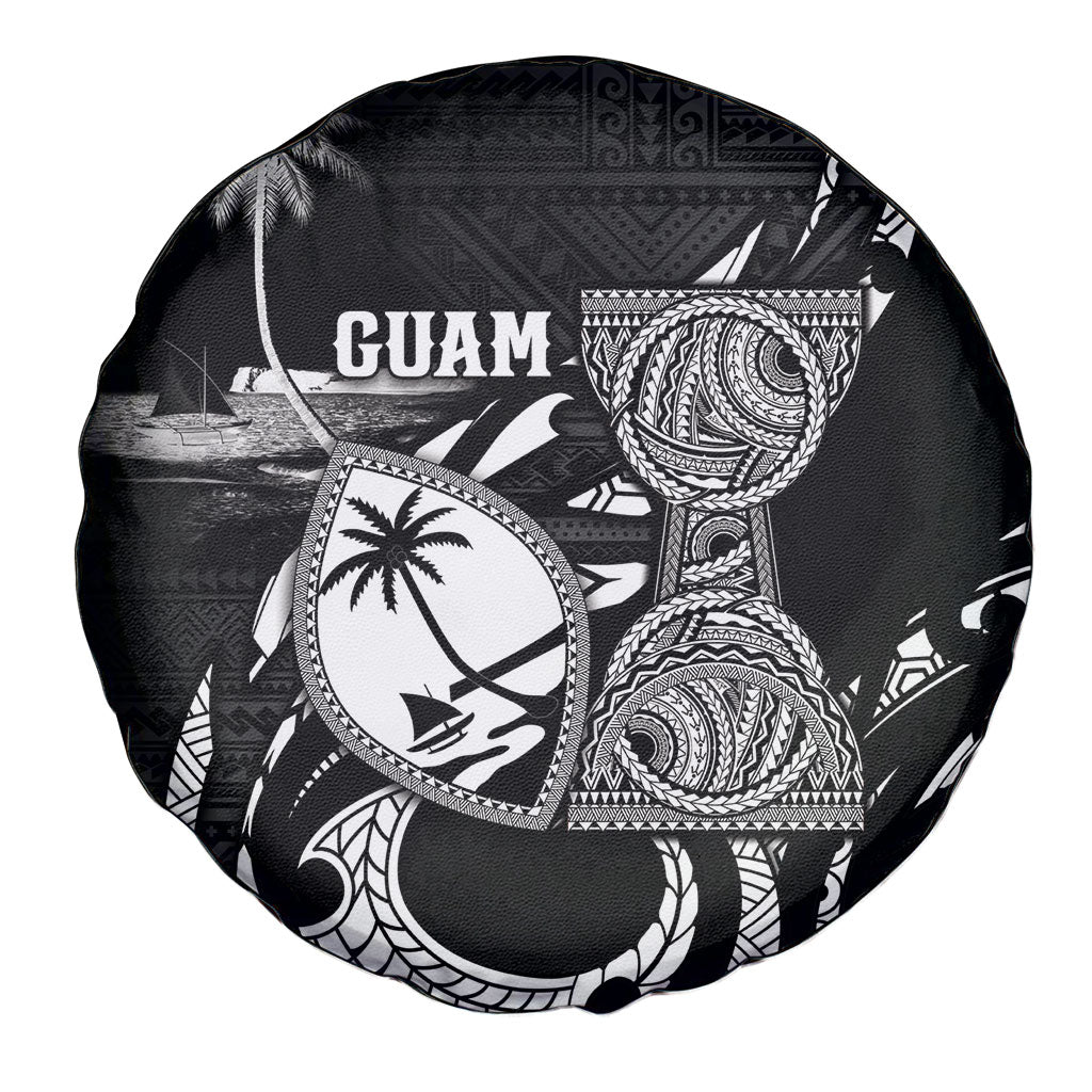 Guam Liberation Day Spare Tire Cover Black White Latte Stone Tribal Patterns DT05 - Polynesian Pride