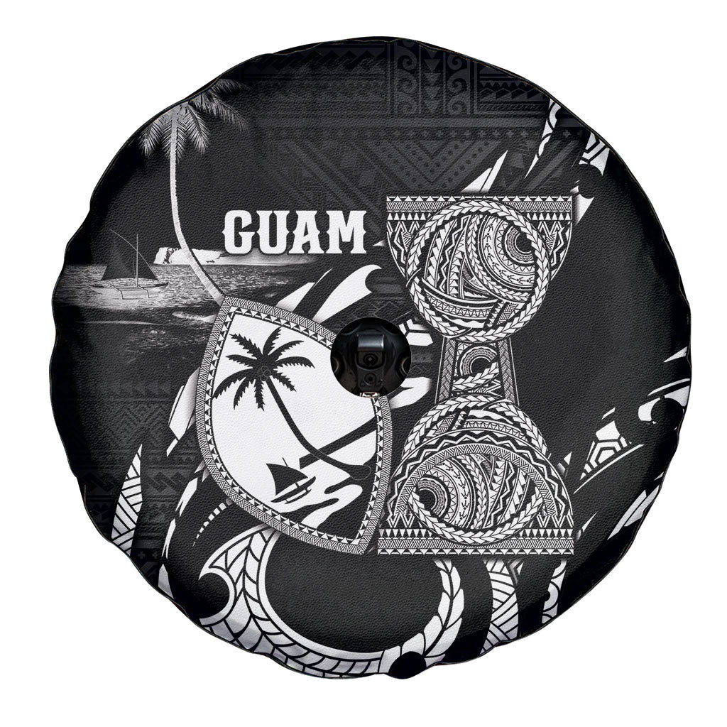Guam Liberation Day Spare Tire Cover Black White Latte Stone Tribal Patterns DT05 - Polynesian Pride