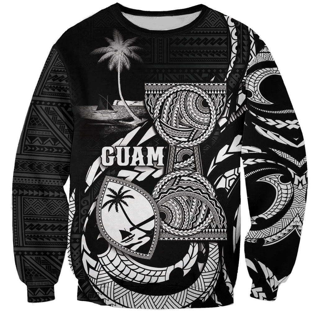 Personalised Guam Liberation Day Sweatshirt Black White Latte Stone Tribal Patterns DT05 Unisex Black - Polynesian Pride