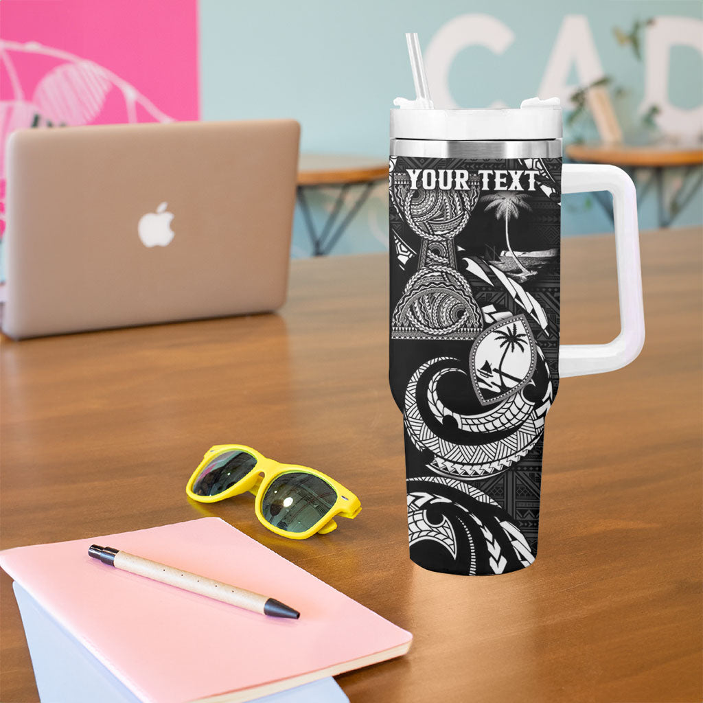 Personalised Guam Liberation Day Tumbler With Handle Black White Latte Stone Tribal Patterns DT05 - Polynesian Pride