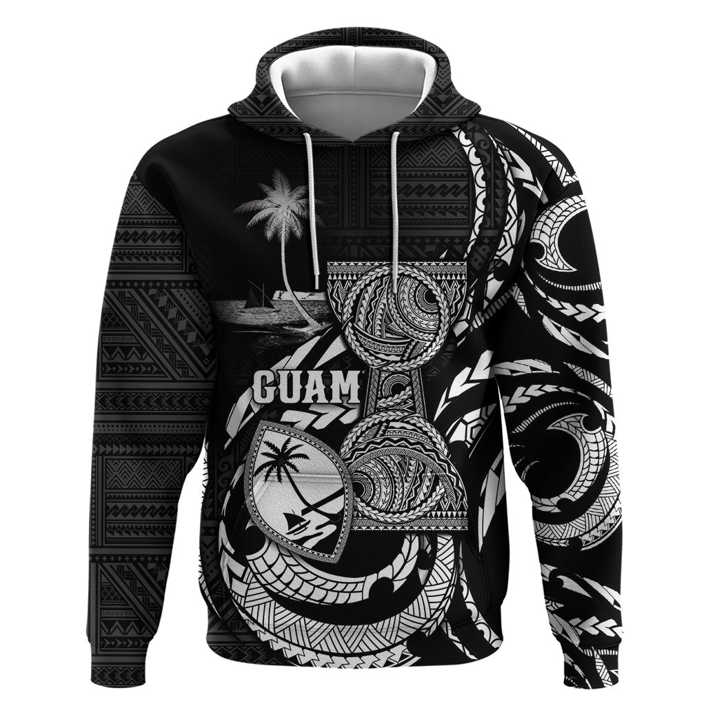 Personalised Guam Liberation Day Zip Hoodie Black White Latte Stone Tribal Patterns DT05 Pullover Hoodie Black - Polynesian Pride