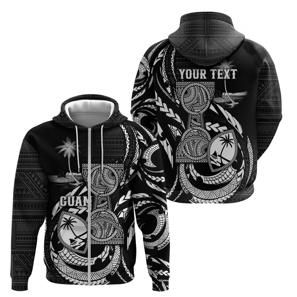 Personalised Guam Liberation Day Zip Hoodie Black White Latte Stone Tribal Patterns DT05 - Polynesian Pride