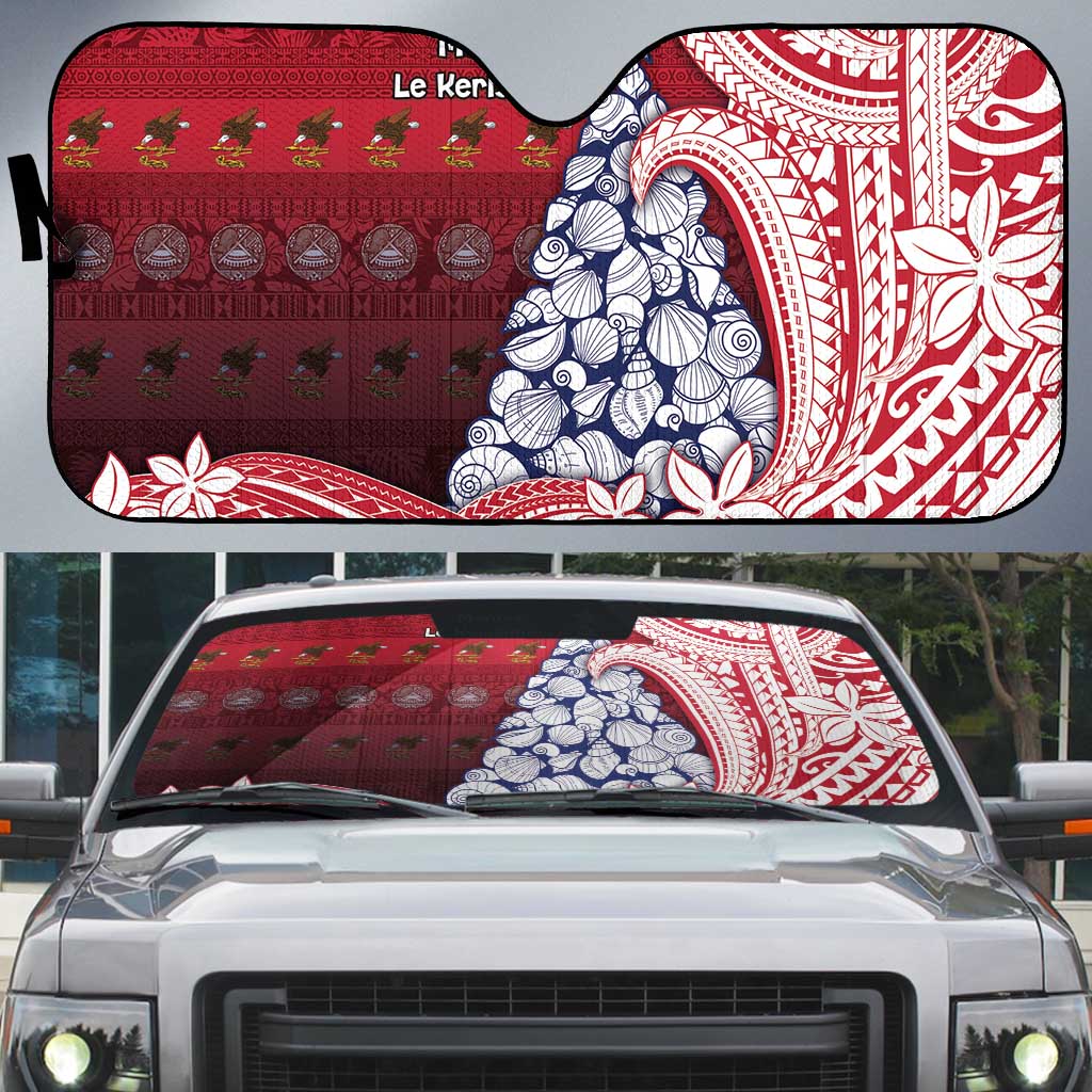 American Samoa Christmas Auto Sun Shade Seashell Xmas Tree Tribal Waves DT05 Red - Polynesian Pride