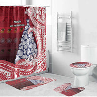 American Samoa Christmas Bathroom Set Seashell Xmas Tree Tribal Waves DT05 Bathroom Set (4 pcs) Red - Polynesian Pride