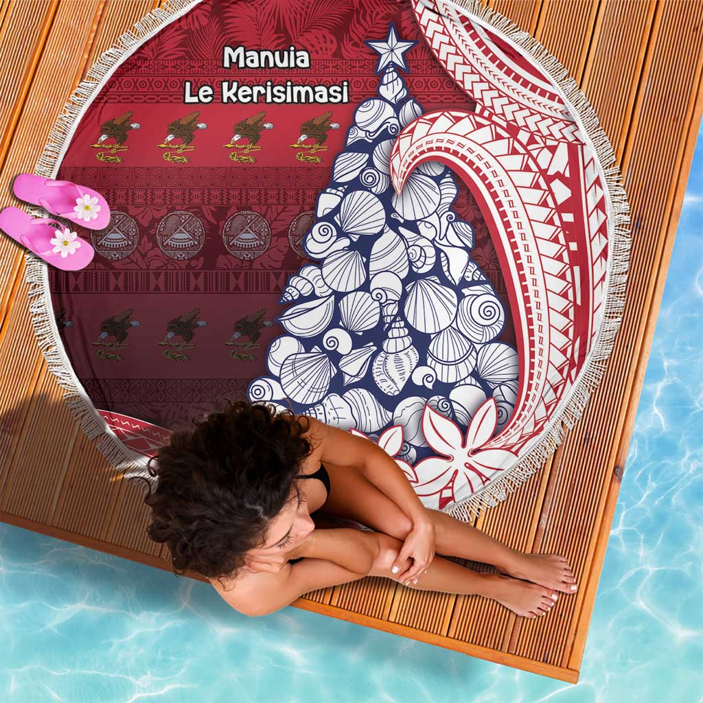 American Samoa Christmas Beach Blanket Seashell Xmas Tree Tribal Waves DT05 - Polynesian Pride