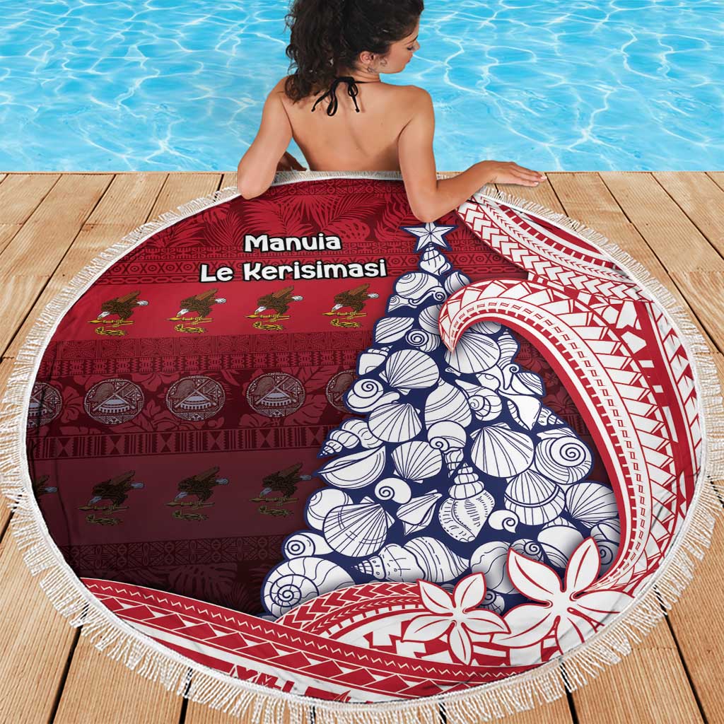 American Samoa Christmas Beach Blanket Seashell Xmas Tree Tribal Waves DT05 - Polynesian Pride