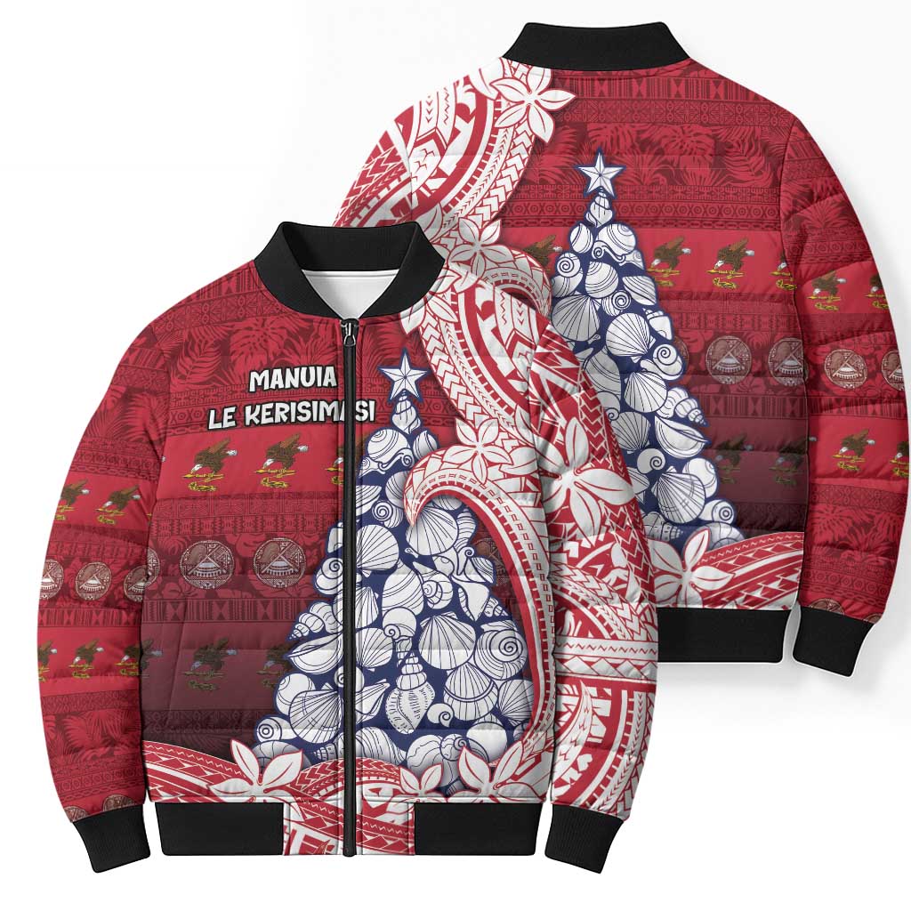 American Samoa Christmas Bomber Puffer Jacket Seashell Xmas Tree Tribal Waves DT05 - Polynesian Pride