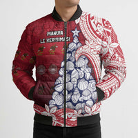 American Samoa Christmas Bomber Puffer Jacket Seashell Xmas Tree Tribal Waves DT05 - Polynesian Pride