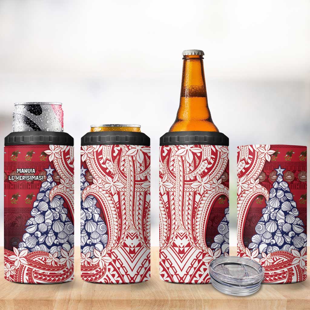American Samoa Christmas 4 in 1 Can Cooler Tumbler Seashell Xmas Tree Tribal Waves DT05 - Polynesian Pride