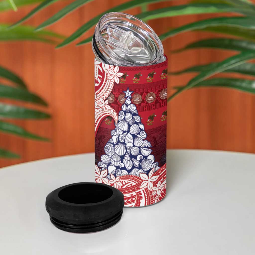 American Samoa Christmas 4 in 1 Can Cooler Tumbler Seashell Xmas Tree Tribal Waves DT05 - Polynesian Pride