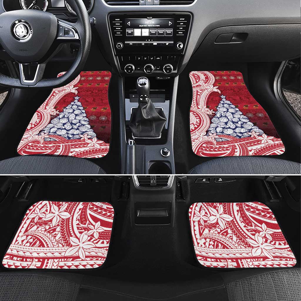 American Samoa Christmas Car Mats Seashell Xmas Tree Tribal Waves DT05 Set 4pcs Red - Polynesian Pride