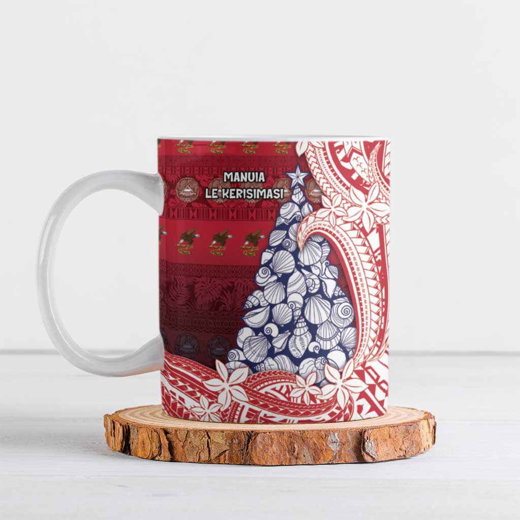 American Samoa Christmas Ceramic Mug Seashell Xmas Tree Tribal Waves DT05 Red - Polynesian Pride