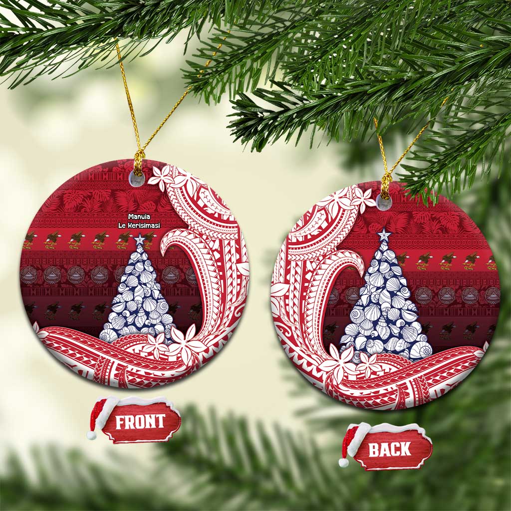 American Samoa Christmas Ceramic Ornament Seashell Xmas Tree And Waves Patterns DT05 Circle Red - Polynesian Pride