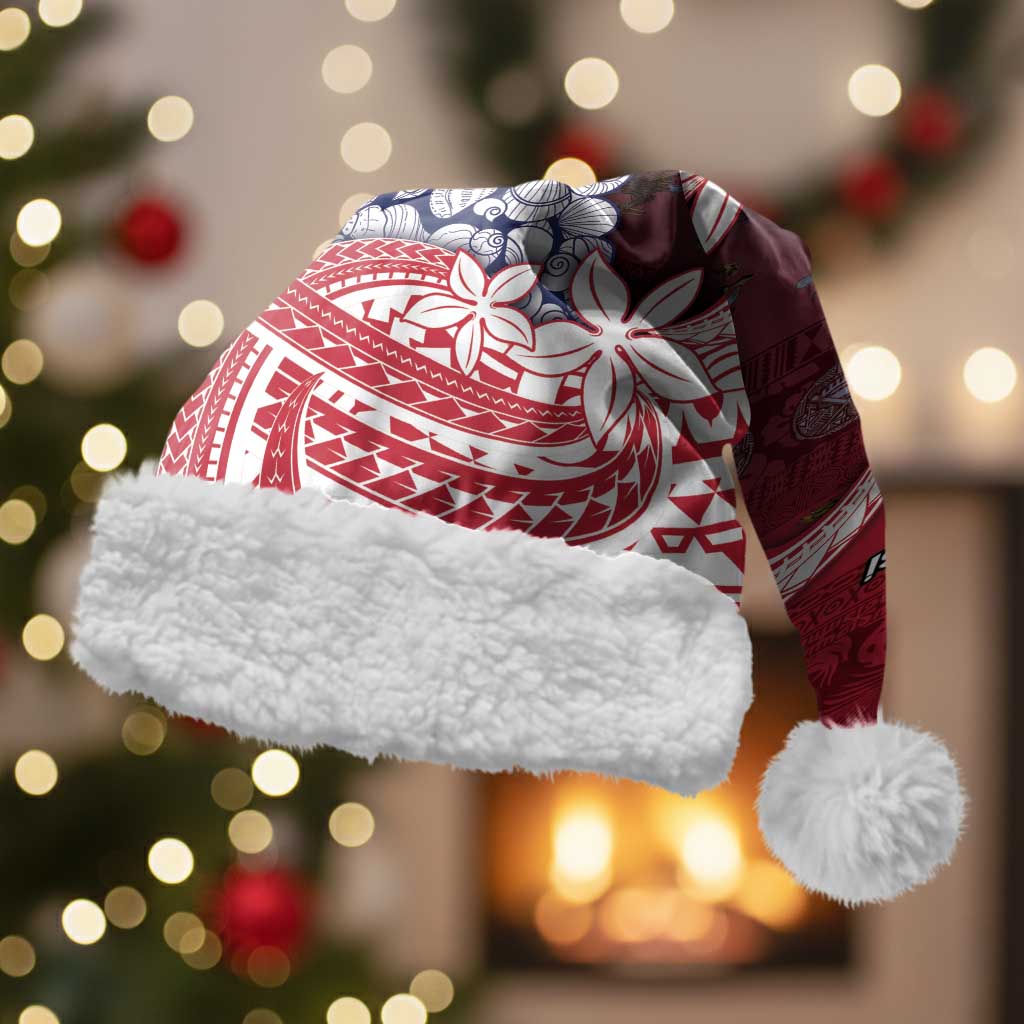 American Samoa Christmas Santa Hat Seashell Xmas Tree And Waves Patterns DT05 With Fur Red - Polynesian Pride