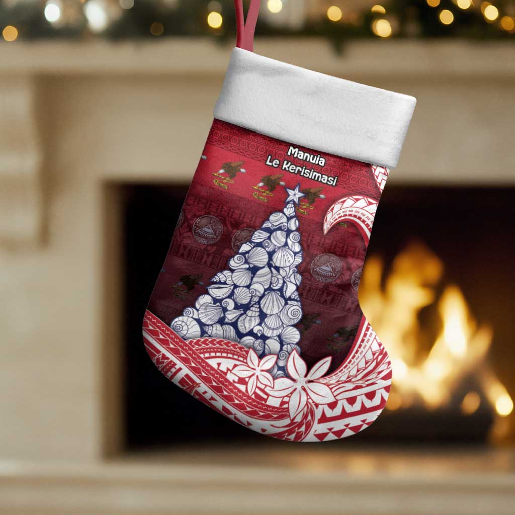 American Samoa Christmas Stocking Seashell Xmas Tree And Waves Patterns DT05 Set of 2 Red - Polynesian Pride