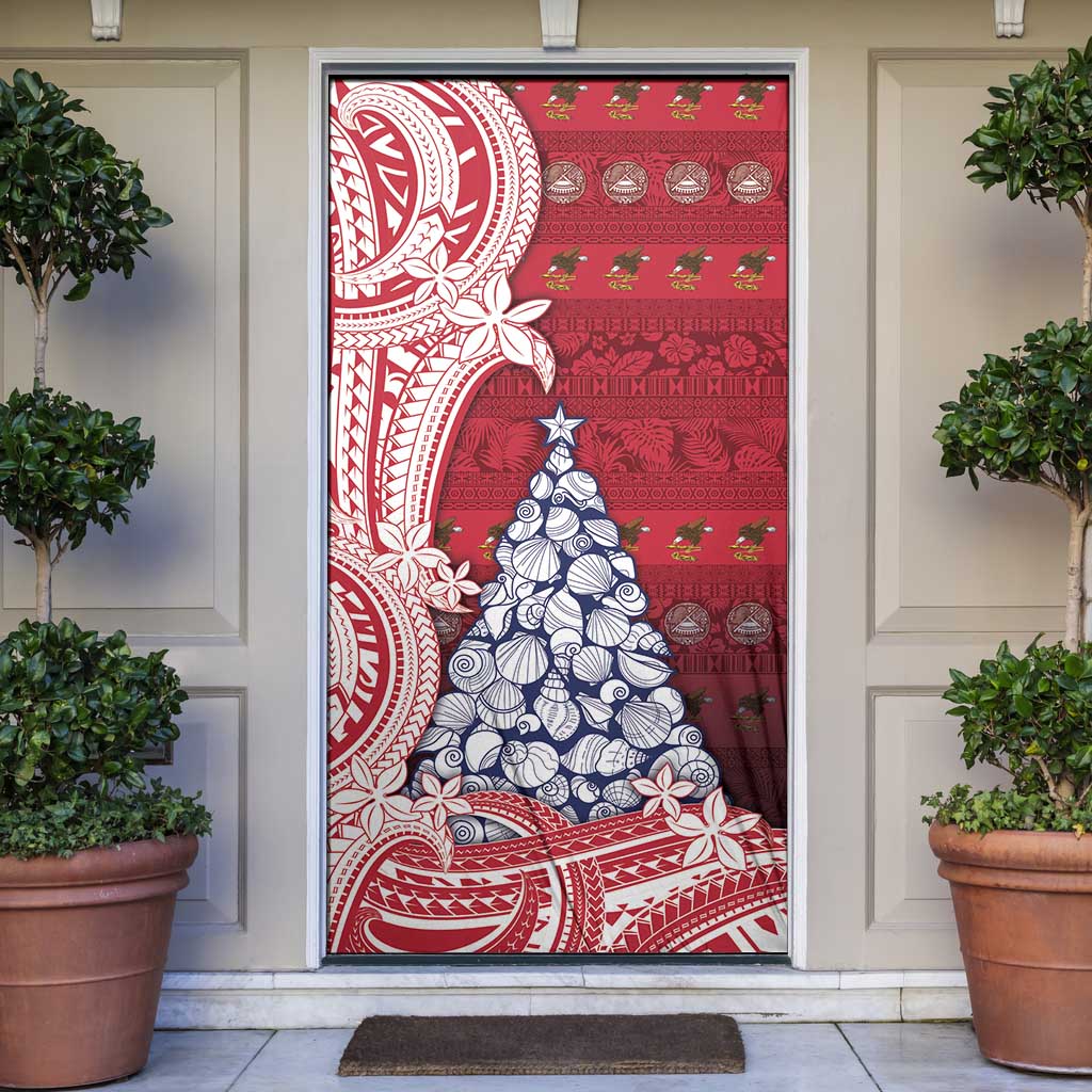American Samoa Christmas Door Cover Seashell Xmas Tree Tribal Waves DT05 Red - Polynesian Pride