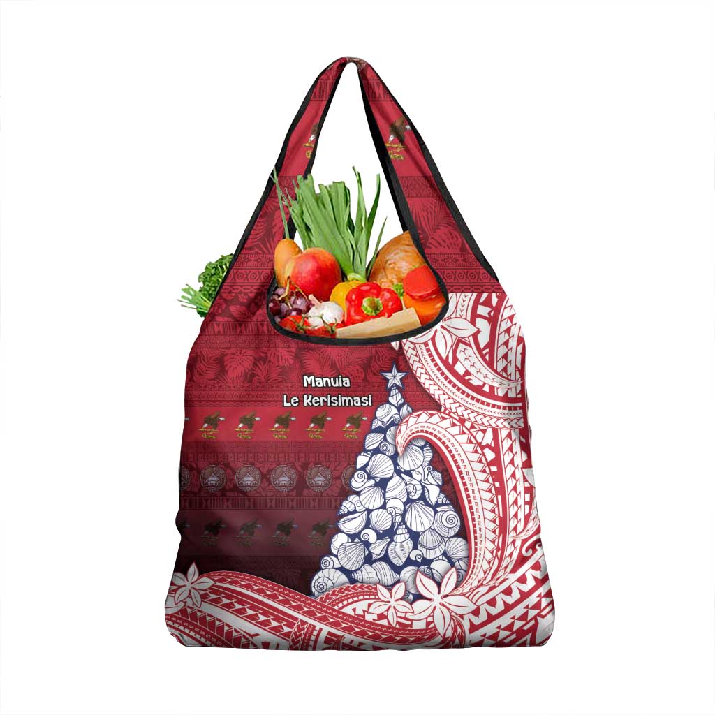 American Samoa Christmas Grocery Bag Seashell Xmas Tree Tribal Waves DT05 1-pack One Size Red - Polynesian Pride