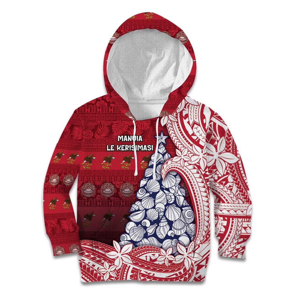 American Samoa Christmas Kid Hoodie Seashell Xmas Tree Tribal Waves DT05 Hoodie Red - Polynesian Pride