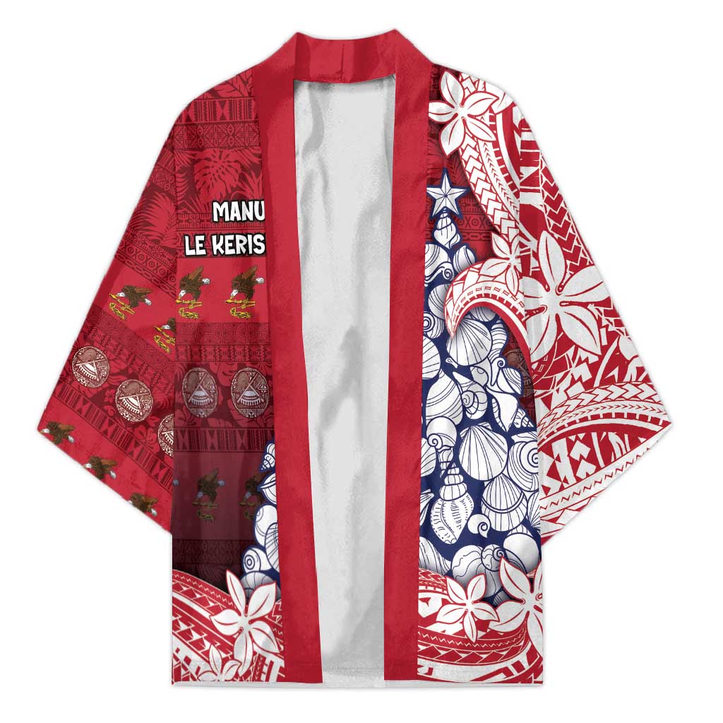 American Samoa Christmas Kimono Seashell Xmas Tree Tribal Waves DT05 Unisex Red - Polynesian Pride