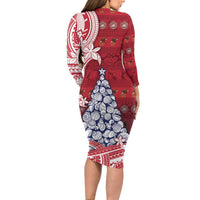 American Samoa Christmas Long Sleeve Bodycon Dress Seashell Xmas Tree Tribal Waves DT05 - Polynesian Pride