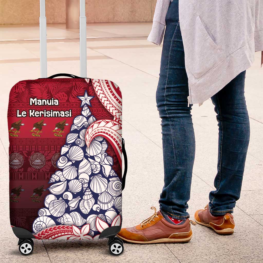 American Samoa Christmas Luggage Cover Seashell Xmas Tree Tribal Waves DT05 Red - Polynesian Pride