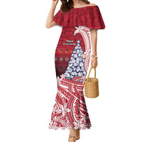American Samoa Christmas Mermaid Dress Seashell Xmas Tree Tribal Waves DT05 Women Red - Polynesian Pride