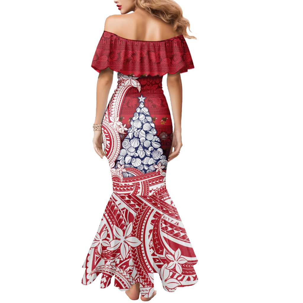 American Samoa Christmas Mermaid Dress Seashell Xmas Tree Tribal Waves DT05 - Polynesian Pride