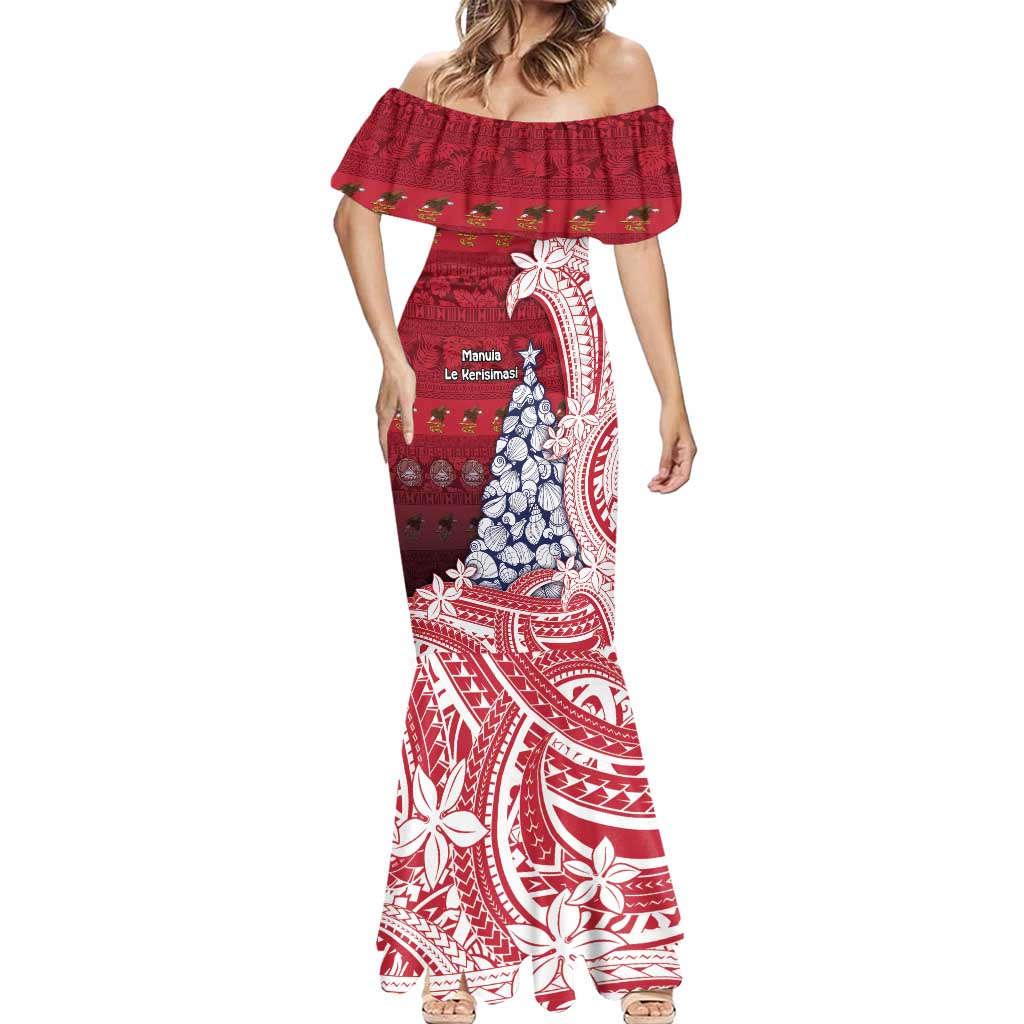 American Samoa Christmas Mermaid Dress Seashell Xmas Tree Tribal Waves DT05 - Polynesian Pride