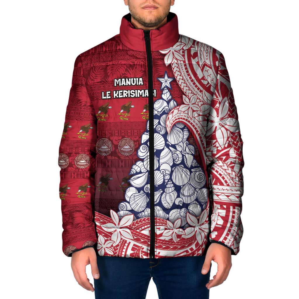 American Samoa Christmas Padded Jacket Seashell Xmas Tree Tribal Waves DT05 Men Red - Polynesian Pride