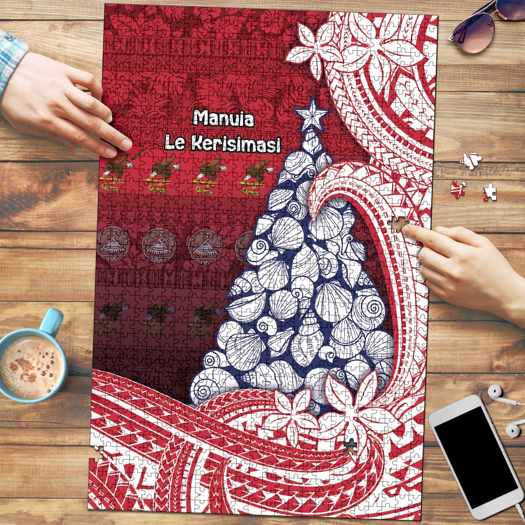 American Samoa Christmas Puzzle Seashell Xmas Tree Tribal Waves DT05 Red - Polynesian Pride