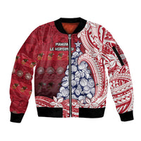 American Samoa Christmas Sleeve Zip Bomber Jacket Seashell Xmas Tree Tribal Waves DT05 Unisex Red - Polynesian Pride