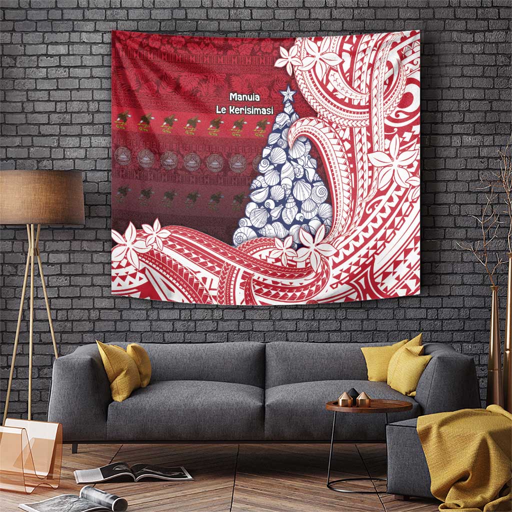 American Samoa Christmas Tapestry Seashell Xmas Tree Tribal Waves DT05 Red - Polynesian Pride
