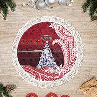 American Samoa Christmas Tree Skirt Seashell Xmas Tree And Waves Patterns DT05 Fringed Red - Polynesian Pride