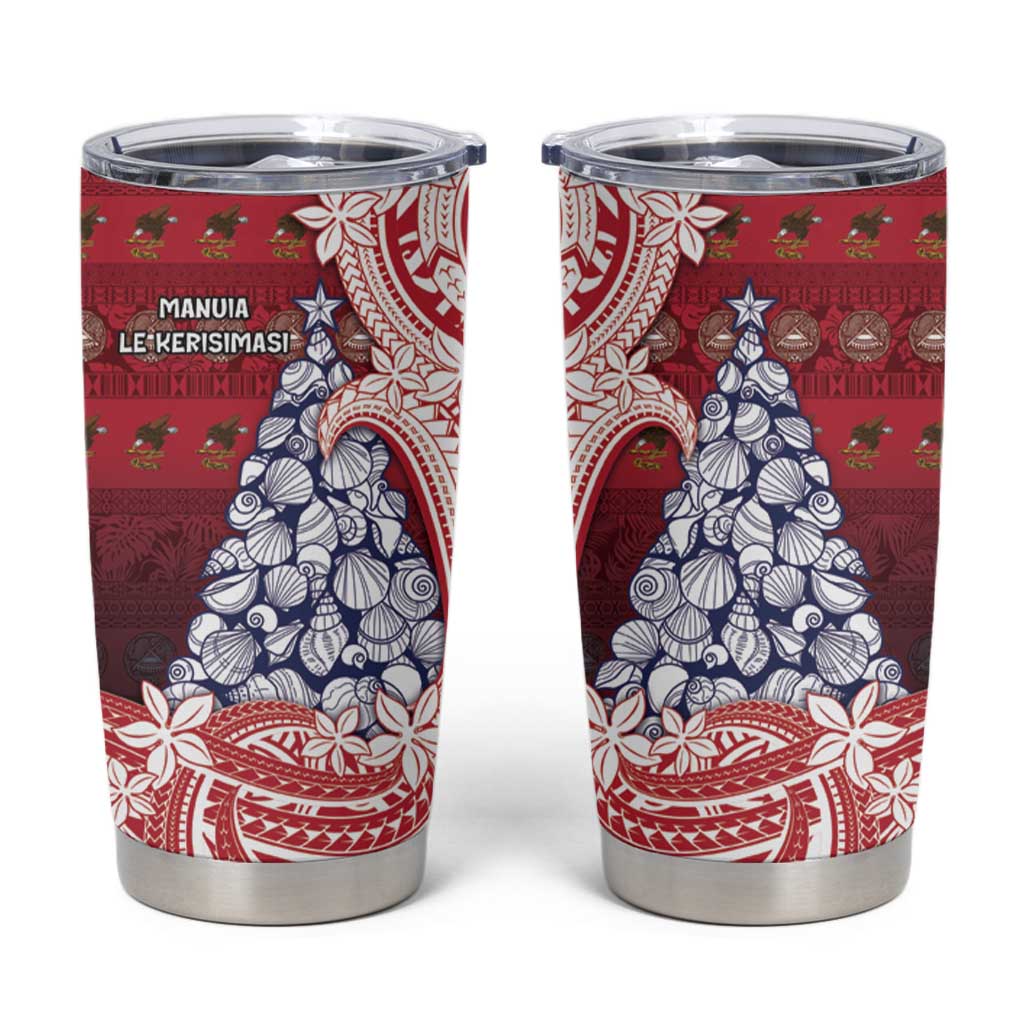 American Samoa Christmas Tumbler Cup Seashell Xmas Tree Tribal Waves DT05 Red - Polynesian Pride