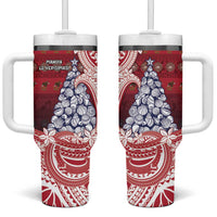 American Samoa Christmas Tumbler With Handle Seashell Xmas Tree Tribal Waves DT05 One Size: 40 oz Red - Polynesian Pride