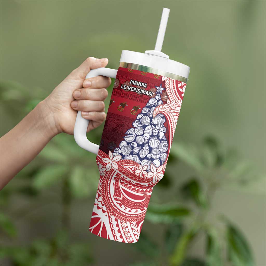 American Samoa Christmas Tumbler With Handle Seashell Xmas Tree Tribal Waves DT05 - Polynesian Pride
