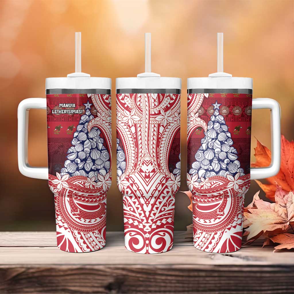 American Samoa Christmas Tumbler With Handle Seashell Xmas Tree Tribal Waves DT05 - Polynesian Pride