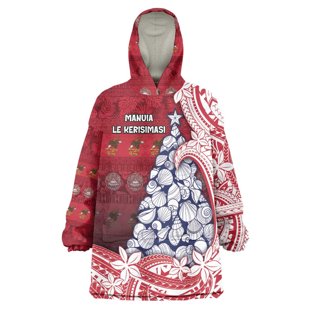 American Samoa Christmas Wearable Blanket Hoodie Seashell Xmas Tree Tribal Waves DT05 One Size Red - Polynesian Pride