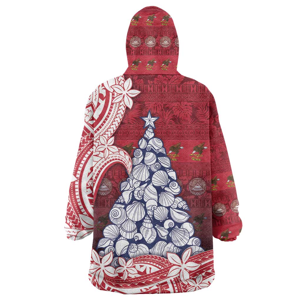 American Samoa Christmas Wearable Blanket Hoodie Seashell Xmas Tree Tribal Waves DT05 - Polynesian Pride