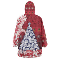 American Samoa Christmas Wearable Blanket Hoodie Seashell Xmas Tree Tribal Waves DT05 - Polynesian Pride