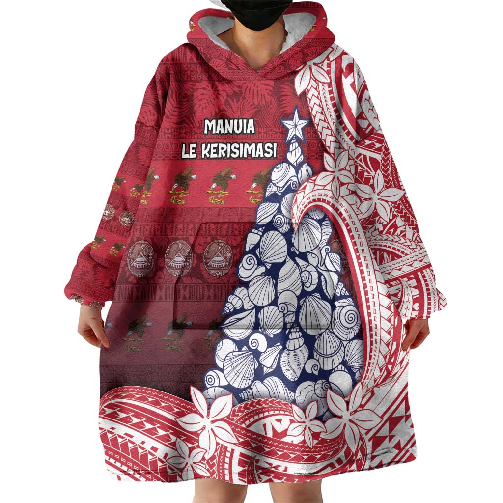 American Samoa Christmas Wearable Blanket Hoodie Seashell Xmas Tree Tribal Waves DT05 - Polynesian Pride
