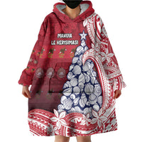 American Samoa Christmas Wearable Blanket Hoodie Seashell Xmas Tree Tribal Waves DT05 - Polynesian Pride