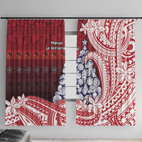 American Samoa Christmas Window Curtain Seashell Xmas Tree Tribal Waves DT05 With Hooks Red - Polynesian Pride