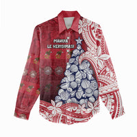 American Samoa Christmas Women Casual Shirt Seashell Xmas Tree Tribal Waves DT05 - Polynesian Pride