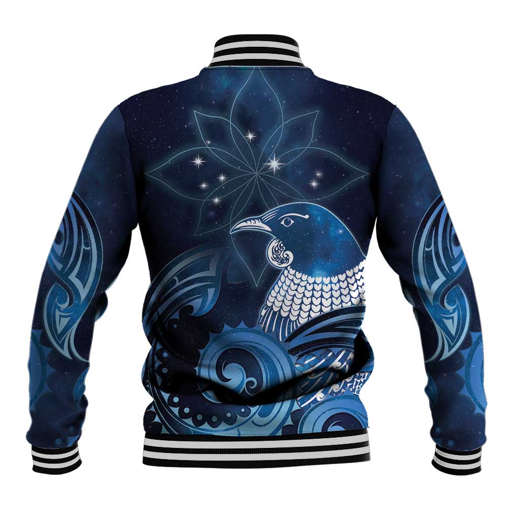 New Zealand Matariki Baseball Jacket Maori Tui Bird Blue Galaxy DT05 - Polynesian Pride