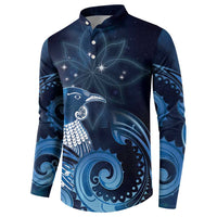 New Zealand Matariki Button Sweatshirt Maori Tui Bird Blue Galaxy DT05 - Polynesian Pride