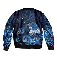 New Zealand Matariki Sleeve Zip Bomber Jacket Maori Tui Bird Blue Galaxy DT05 - Polynesian Pride