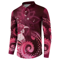 New Zealand Matariki Button Sweatshirt Maori Tui Bird Magenta Galaxy DT05 - Polynesian Pride
