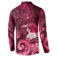 New Zealand Matariki Button Sweatshirt Maori Tui Bird Magenta Galaxy DT05 - Polynesian Pride